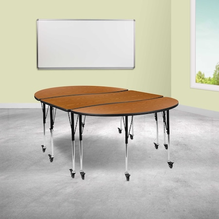 Flash Furniture Oval 60 W, 86 L, 30 H, Chrome, Laminate, Particleboard, Steel, Wood Grain XU-GRP-A3060CON-60-OAK-T-A-CAS-GG